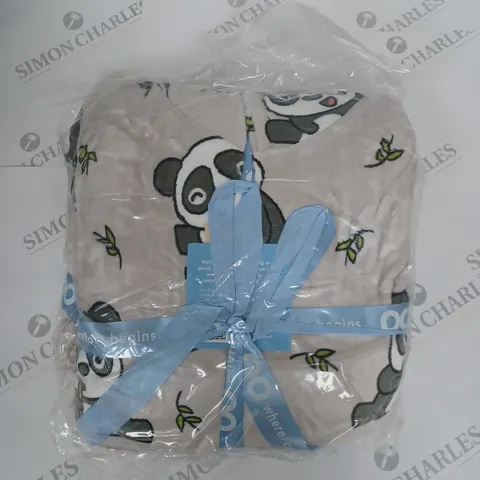 THE OODIE HOODED FLEECE LINED PANDA BLANKET IN GREY