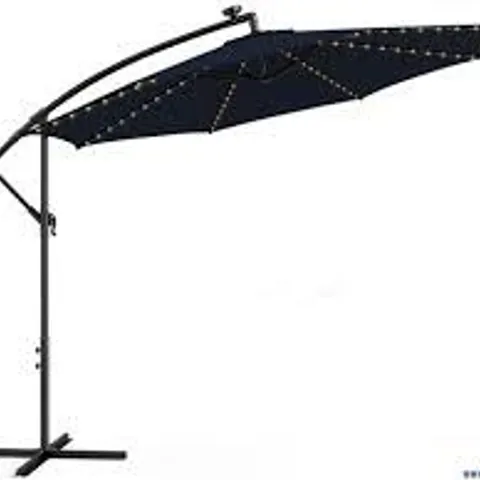 BOXED COSTWAY 3 M PATIO SOLAR-LIGHTED 112 LED CANTILEVER OFFSET UMBRELLA W/ CRANK TILT - NAVY