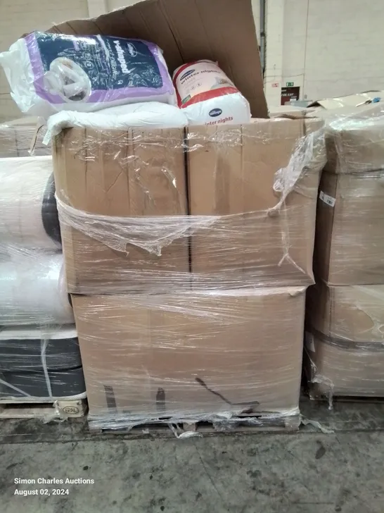 PALLET CONTAINING VARIOUS PILLOWS, DUVET AND BEDDING SOFT FURNISHINGS ETC.