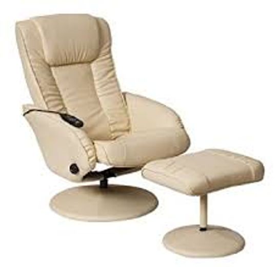 BOXED CREAM FAUX LEATHER SWIVEL MASSAGE RECLINER CHAIR (1 BOX)