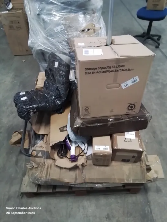 PALLET CONTAINING VARIOUS BOXED FURNITURE PARTS AND OTHER HOUSEHOLD ITEMS ETC.