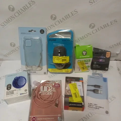 BOX OF APPROXIMATELY 20 ASSORTED ELECTRICAL PRODUCTS TO INCLUDE PHONE CASES, BLUETOOTH SHOWER SPEAKER, WIRELESS MOUSE ETC 