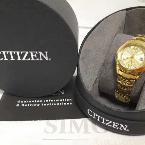 CITIZEN ECO-DRIVE GOLD WATCH WITH BRACELET CLASP DETAIL