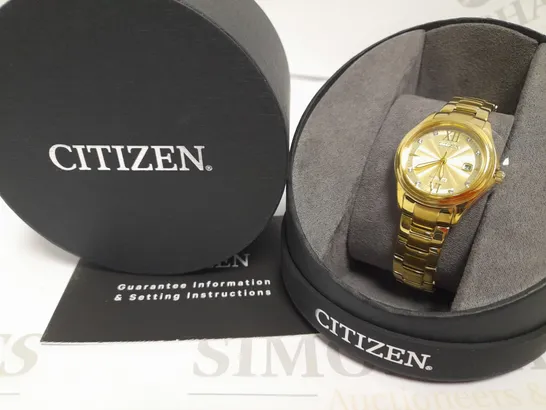 CITIZEN ECO-DRIVE GOLD WATCH WITH BRACELET CLASP DETAIL