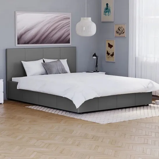 BOXED WILLA UPHOLSTERED OTTOMAN DOUBLE BED GREY (3 BOXES)