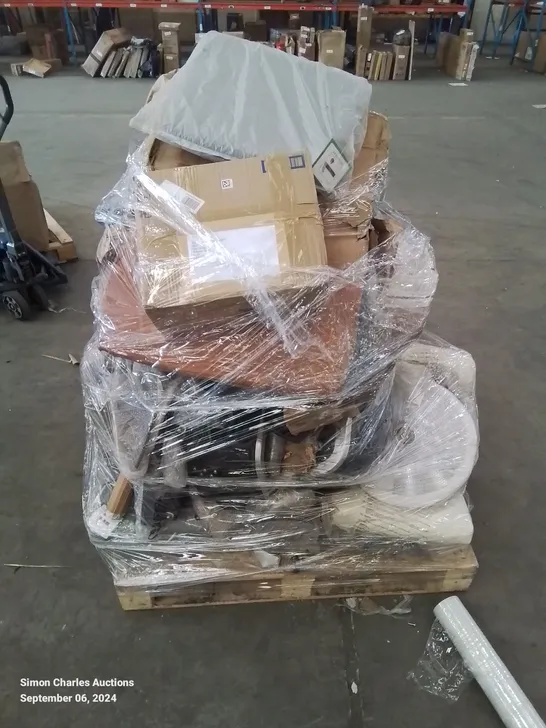 PALLET CONTAINING VARIOUS FURNITURE PARTS AND HOUSEHOLD ITEMS