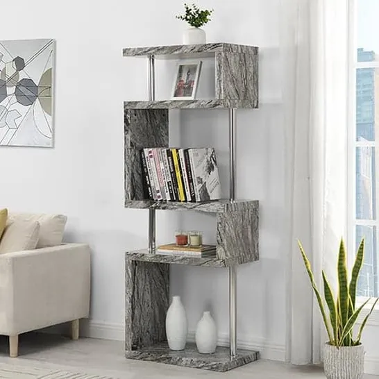 BOXED MIAMI SHELVING UNIT IN GLOSSY GREY MARBLE MELANGE FINISH (1 BOX)