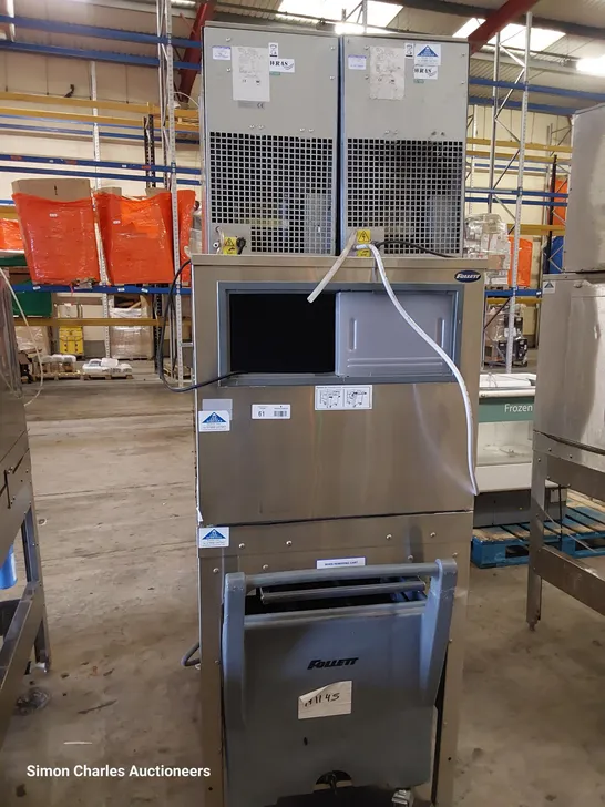 FOLLETT COMMERCIAL ICE MACHINE ON STAND WITH ICE TROLLEY 