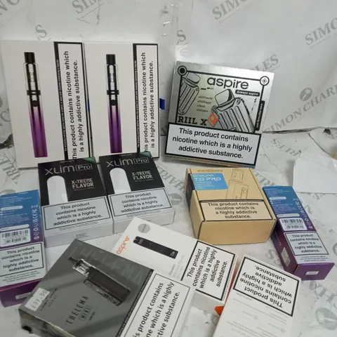 BOX OF APPROXIMATELY 10 ASSORTED E-CIG PRODUCTS TO INCLUDE ASPIRE, OXVA, ENDURA