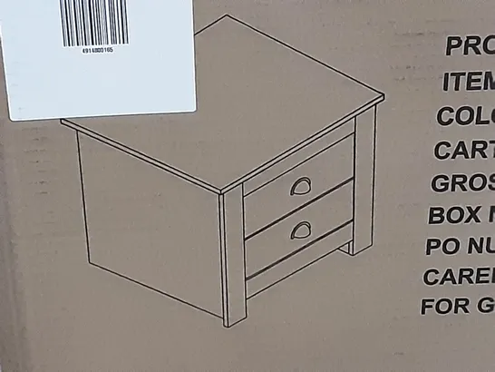 BOXED LANCASTER 2 DRAWER BEDSIDE IN GREY 