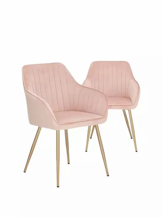 BOXED PAIR OF ALISHA BRASS LEGGED DINING CHAIRS - PINK/BRASS (1 BOX) RRP £249