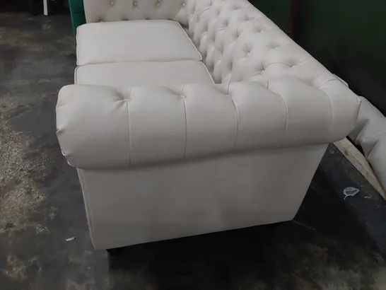 DESIGNER CHESTERFIELD TWO SEATER SOFA WHITE LEATHER 