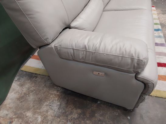 DESIGNER POWER RECLINING TWO SEATER SOFA LIGHT GREY LEATHER 