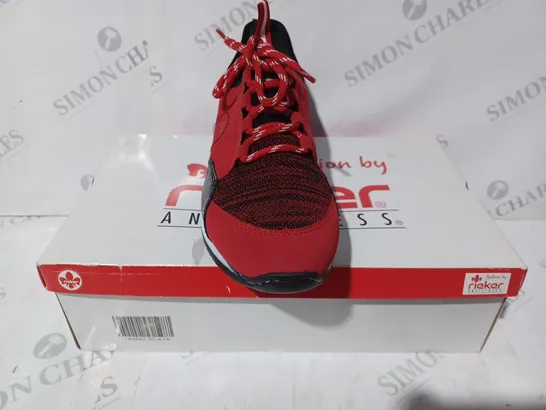 BOXED PAIR OF RIEKER RUNNING TRAINERS IN RED - SIZE 7.5