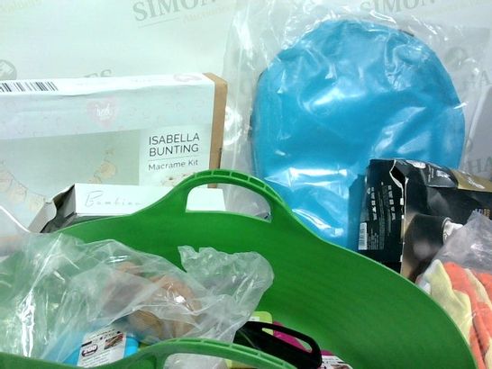 BOX OF APPROXIMATELY 18 ASSORTED ITEMS TO INCLUDE A ISABELLA BUNTING MACRAME KIT, WORK GLOVES SET AND A LOCK DAIRY 