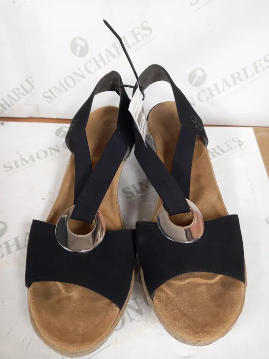 PAIR OF RIEKER BLACK/NATURAL OPEN TOE WEDGES - SIZE 5