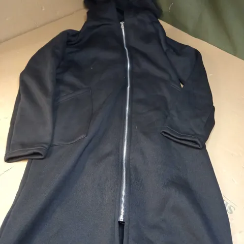 BLACK LONG SLEEVED HOODED JACKET WITH ZIP DETAIL - SIZE S