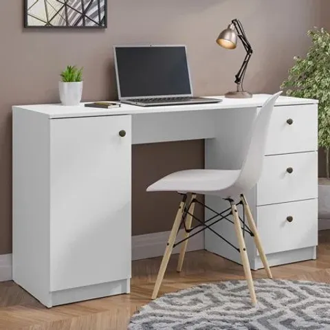 BOXED MADESA HOME OFFICE DESK WITH 3 DRAWERS AND 1 DOOR, 136W × 45D × 77H CM