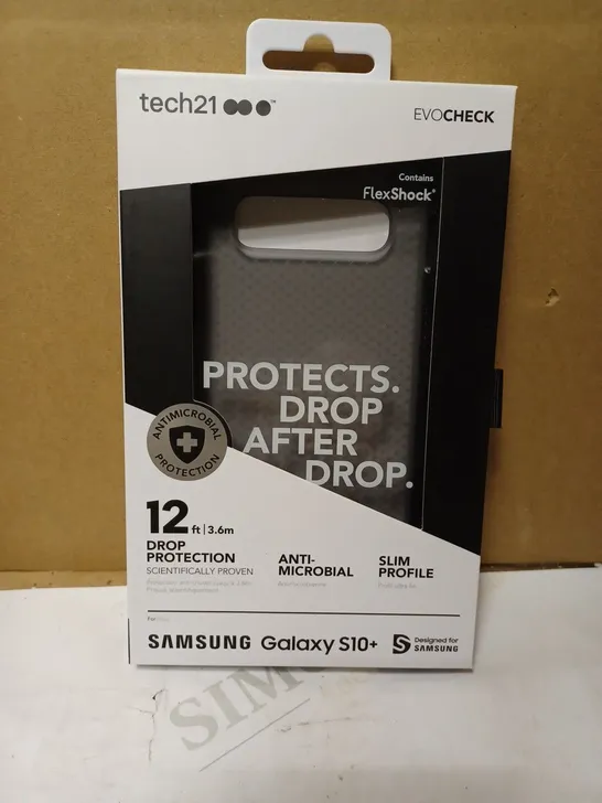 LOT OF APPROX. 80 BRAND NEW BOXED TECH 21 T21-6949 SMOKEY BLACK EVO CHECK CASE COVER WITH 12FT DROP PROTECTION AND ANTI-MICROBIAL PROTECTION FOR SAMSUNG GALAXY S10+