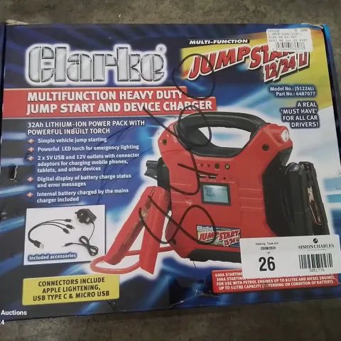 BOXED CLARKE MULTIFUNCTION HEAVY DUTY JUMP START AND DEVICE CHARGER