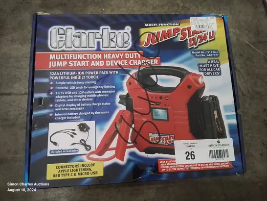 BOXED CLARKE MULTIFUNCTION HEAVY DUTY JUMP START AND DEVICE CHARGER