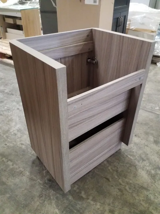 BOXED BRAND NEW CALYPSO SORA FLOOR STANDING VANITY 2 DOORS UNIT IN DRIFTWOOD - 610×855×455MM