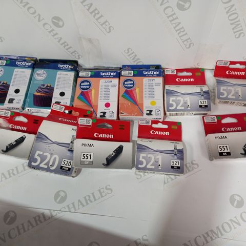 LOT OF APPROXIMATELY 11 ASSORTED PRINTING SUPPLIES TO INCLUDE BROTHER, CANON, PIXMA ETC