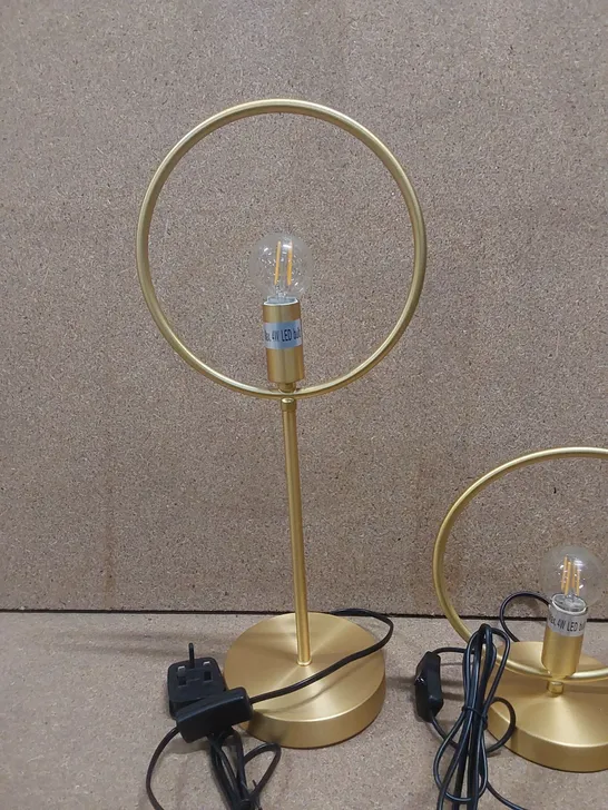 SET OF 2 DESIGNER GOLD RING TABLE LAMPS 