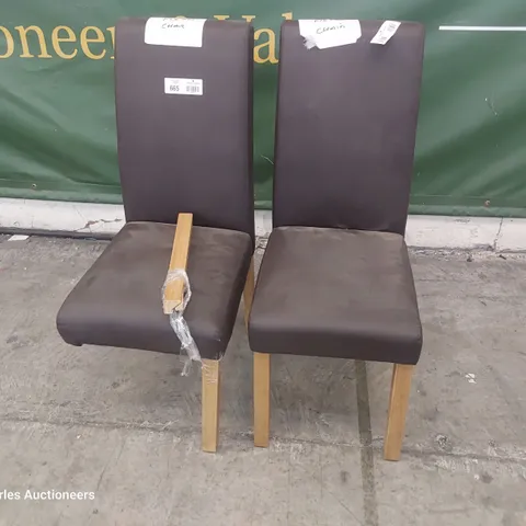 PAIR OF DESIGNER FLETTON UPHOLSTERED DINING CHAIRS BROWN PU