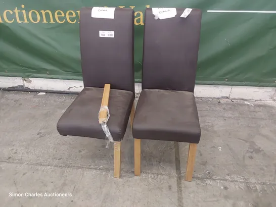 PAIR OF DESIGNER FLETTON UPHOLSTERED DINING CHAIRS BROWN PU