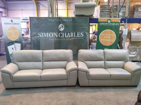 QUALITY ITALIAN CREAM LEATHER UPHOLSTERED THREE AND TWO SEATER SOFAS