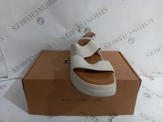 BOXED PAIR OF DUNE WHITE LEATHER PLATFORM SANDALS - SIZE 6