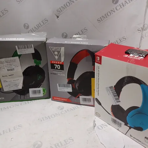 APPROXIMATELY 10 BOXED HEADSETS TO INCLUDE TURTLE BEACH RECON 50, TURTLE BEACH RECON 70, NINTENDO LVL 40 WIRED, ETC