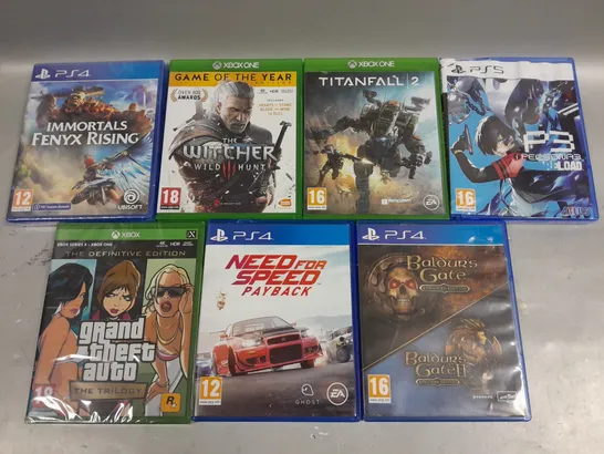 7 X ASSORTED VIDEO GAMES TO INCLUDE THE WITCHER III, TITANFALL 2, NEED FOR SPEED PAYBACK ETC 