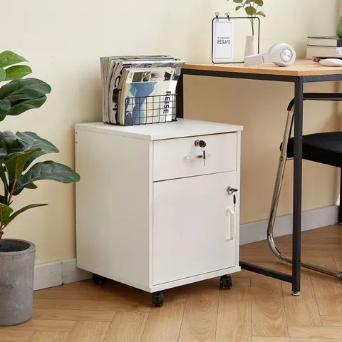 BOXED WHITE BEDSIDE CHEST WITH WHEELS