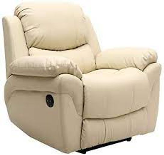 BOXED DESIGNER MADDISON CREAM LEATHER POWER RECLINING ARMCHAIR (1 BOX)