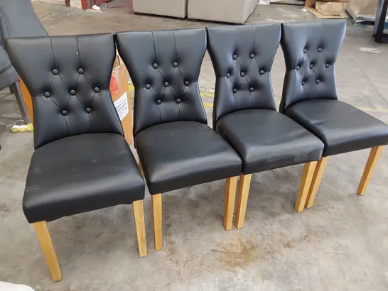 SET OF FOUR UPHOLSTERED BUTTONED BACK DINING CHAIRS ON NATURAL WOOD LEGS