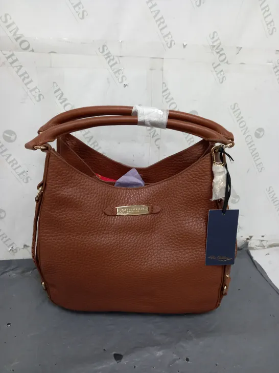 PAUL COSTELLOE WEAVE DETAIL LARGE SLOUCHY LEATHER SHOULDER BAG TAN