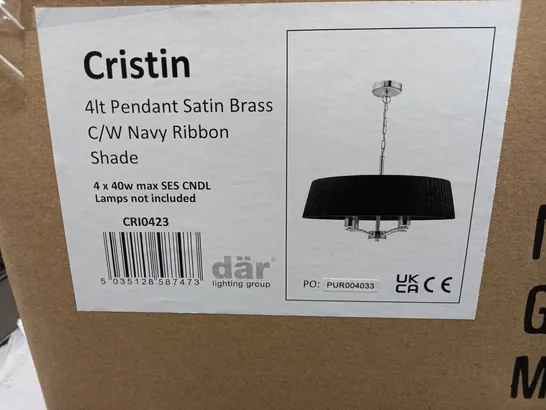 CRISTIN 4 LIGHT PENDANT SATIN BRASS WITH NAVY SHADE