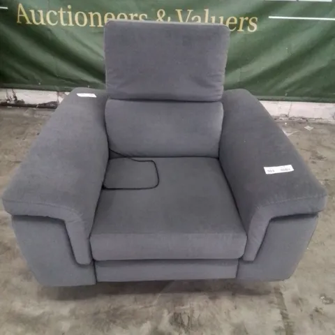 QUALITY ITALIAN DESIGNER & MANUFACTURED POWER RECLINING EASY CHAIR WITH ADJUSTABLE HEADRESTS GREY FABRIC 