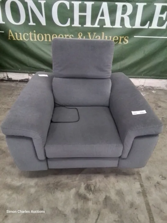 QUALITY ITALIAN DESIGNER & MANUFACTURED POWER RECLINING EASY CHAIR WITH ADJUSTABLE HEADRESTS GREY FABRIC 