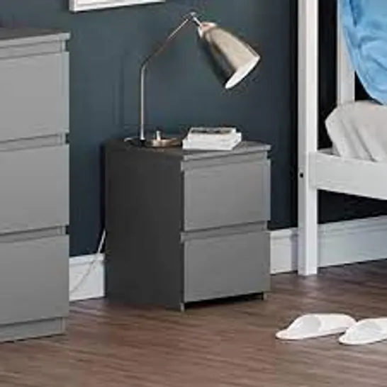 BOXED DENVER 2 DRAWER BEDSIDE CHEST GREY