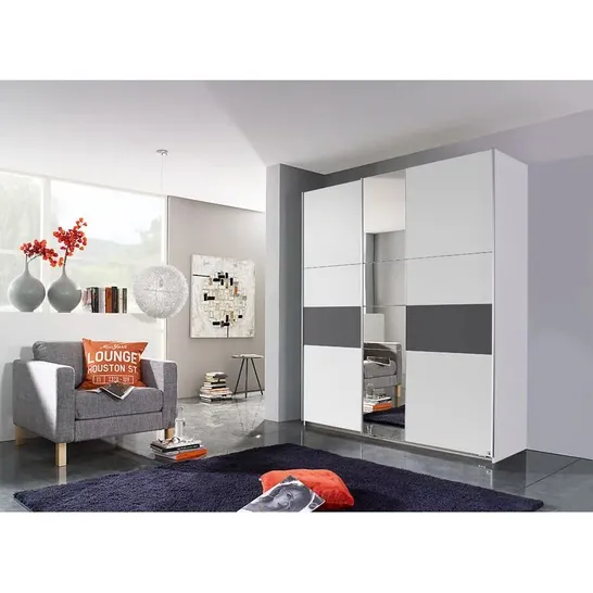 BOXED KORBACH 2 DOOR SLIDING WARDROBE , WHITE AND GREY , 8 BOXES