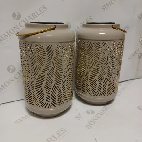 GARDEN REFLECTIONS SET OF 2 PATTERNED SOLAR LANTERNS, LEAF