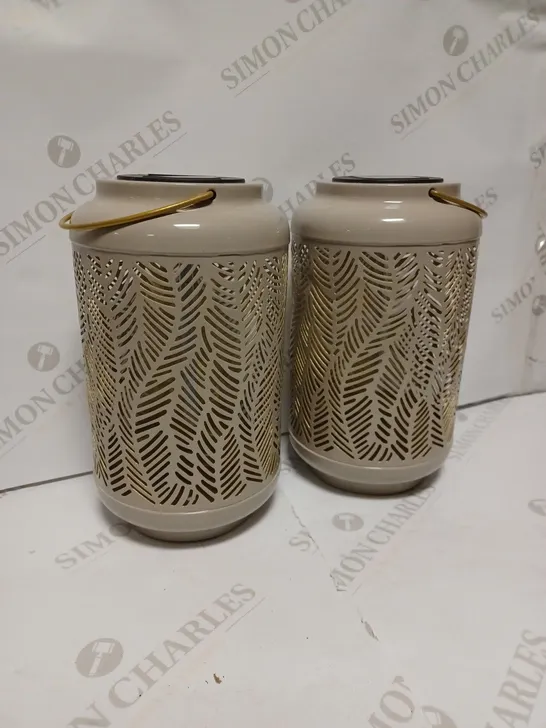 GARDEN REFLECTIONS SET OF 2 PATTERNED SOLAR LANTERNS, LEAF