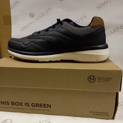 AVENUE NAVY, GREY  WITH BROWN FAUX LEATHER DETAILS TRAINERS UK SIZE 9