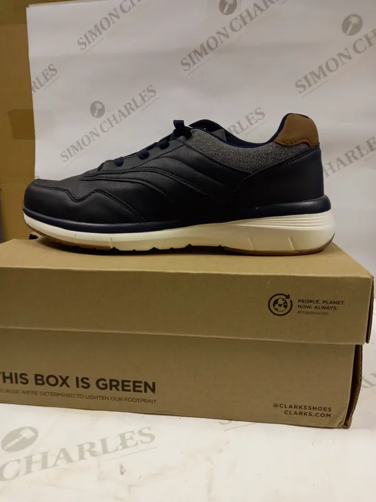 AVENUE NAVY, GREY  WITH BROWN FAUX LEATHER DETAILS TRAINERS UK SIZE 9