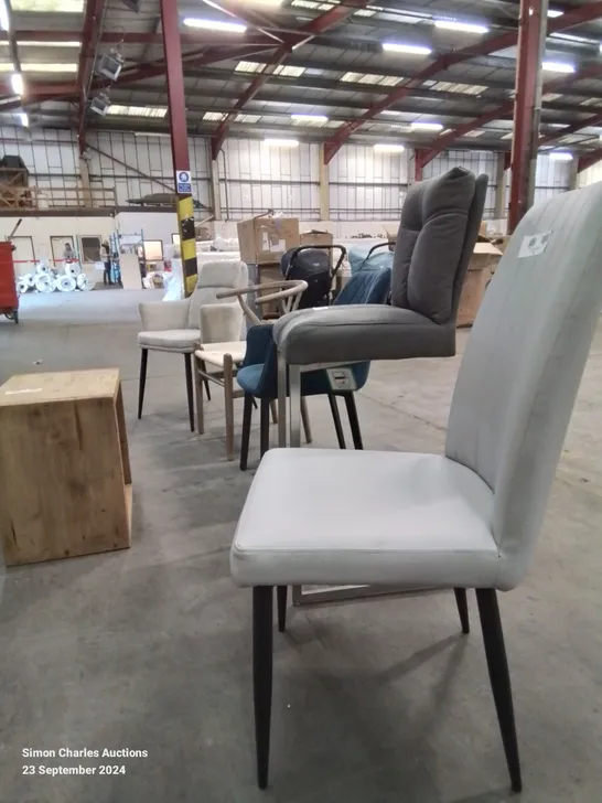 SELECTION OF 5 SIDE/DINING CHAIRS IN DIFFERENT STYLES COLOURS AND VARIETIES AND A SOLID WOOD SIDE TABLE WITH STORAGE