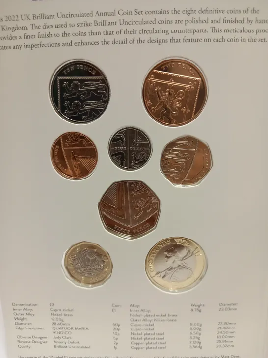 THE ROYAL MINT 2022 UK BRILLIANT UNCIRCULATED ANNUAL COIN COLLECTION - COMPLETE