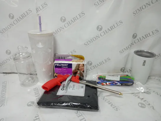 APPROXIMATELY 15 ITEMS TO INCLUDE SILICONE ZIP TIES, STARBUCKS CUP WITH LID, AIRLINE GUN, ETC